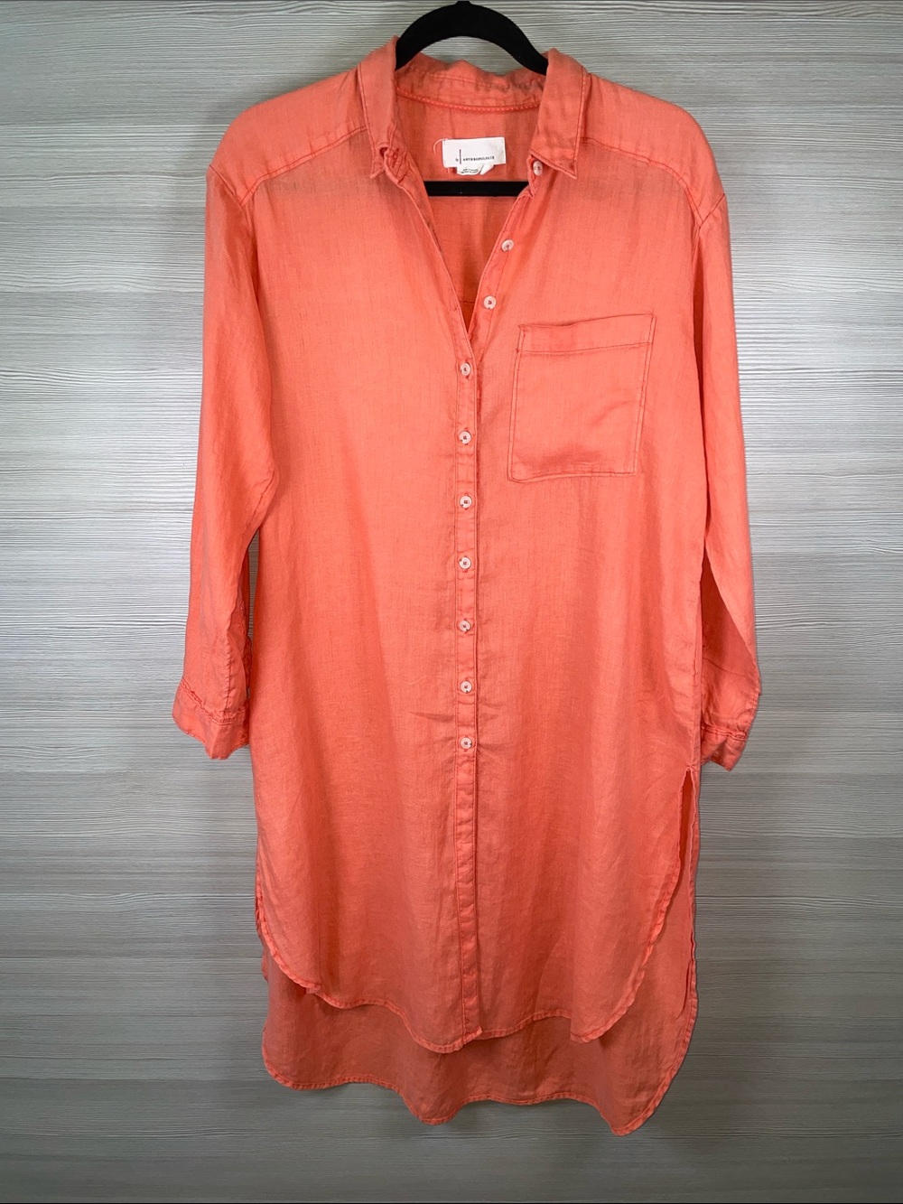 Anthropologie 100% Linen Coral Oversized Button-Front Tunic/Cover-Up Size Small